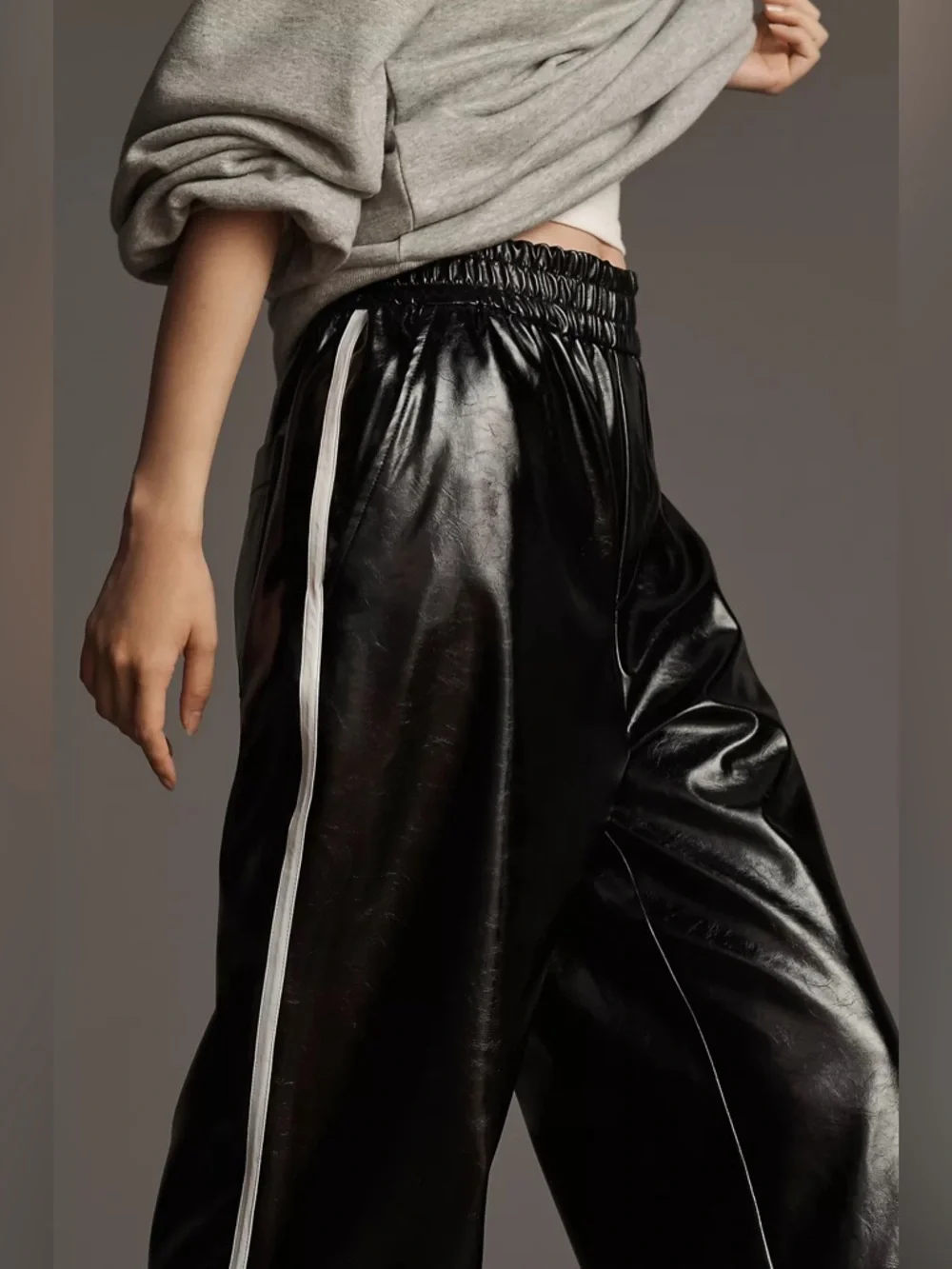 Maeve by Anthropologie Faux Patent Leather Sporty Pull-On Pants Black Sz XS NWOT - Picture 3 of 11
